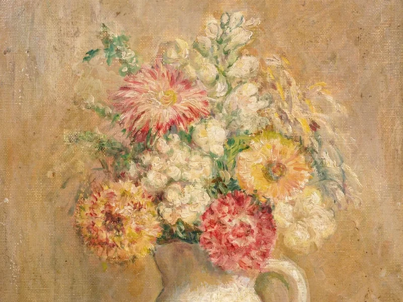 1871-Anna Plate - Natura morta floreale con brocca bianca